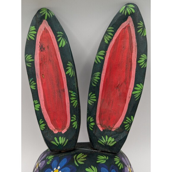 Hand Carved & Painted Guatemalan Wooden Dance Mask Wall Decor Rabbit Floral - Picture 5 of 16
